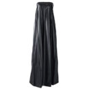 Black Strapless Pleated Vegan Leather Maxi Dress Sun03