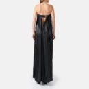 Black Strapless Pleated Vegan Leather Maxi Dress Sun03