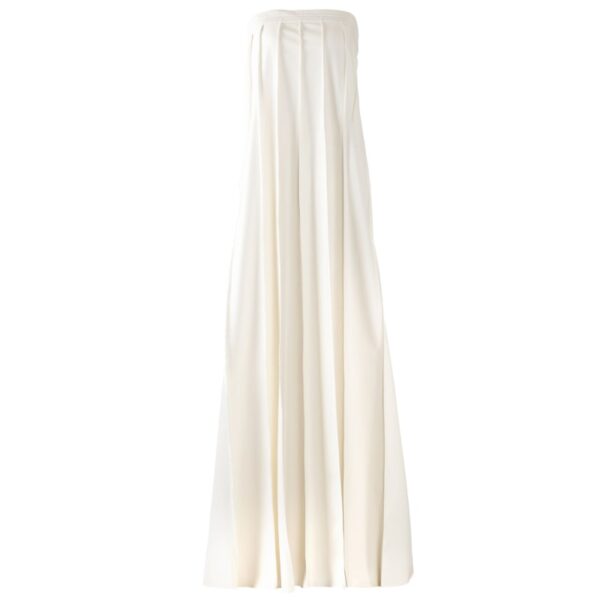 White Strapless Pleated Vegan Leather Maxi Dress Sun04