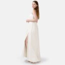 White Strapless Pleated Vegan Leather Maxi Dress Sun04