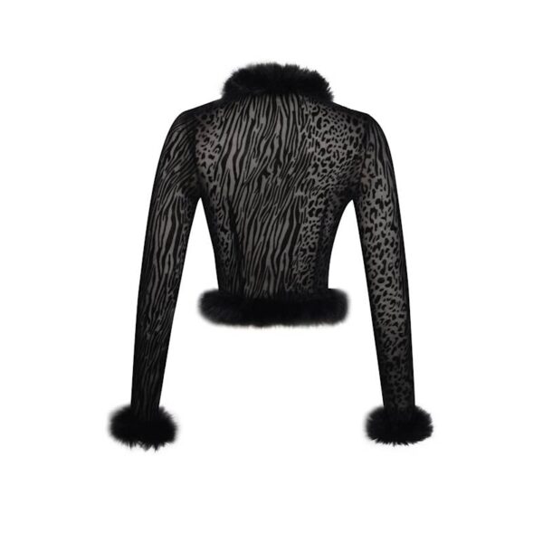 Hali Black Animal Print Burnout Velvet Fur Trim Top Sun08 - Image 3