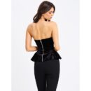 Qiara Black Velvet Peplum Top With Lace Trim Sun06