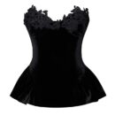 Qiara Black Velvet Peplum Top With Lace Trim Sun06