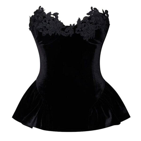 Qiara Black Velvet Peplum Top With Lace Trim Sun06