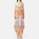 White Blue Orange Resort Silk Slip Maxi Dress  Sun02