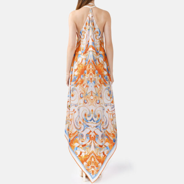 White Blue Orange Resort Silk Slip Maxi Dress  Sun02 - Image 3