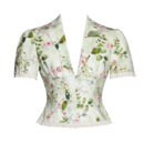 Zanella Green Floral Print Lace Trim Linen Top Sun07
