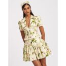 Zanella Green Floral Print Lace Trim Linen Top Sun07