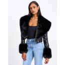 Ziah Cropped With Fur Collar Leather Jacket  Sun05