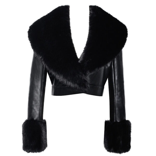 Ziah Cropped With Fur Collar Leather Jacket  Sun05