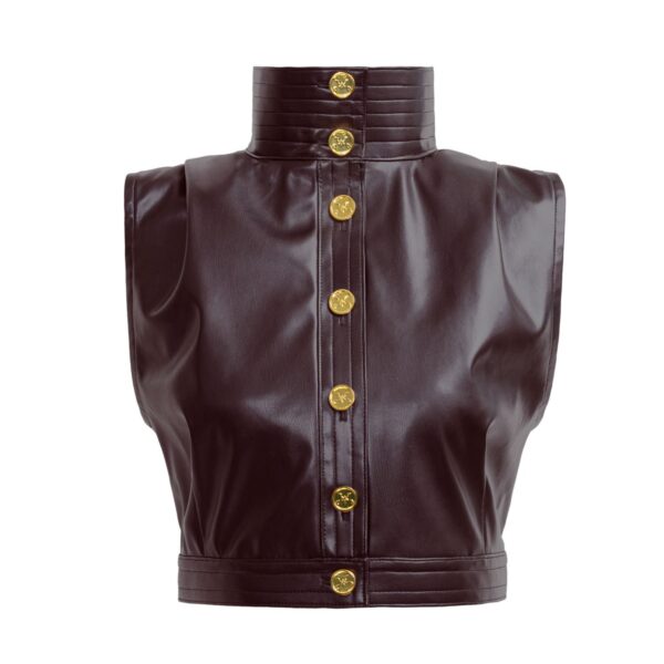 Brown High Neck Vest Top Vegan Leather Lan04