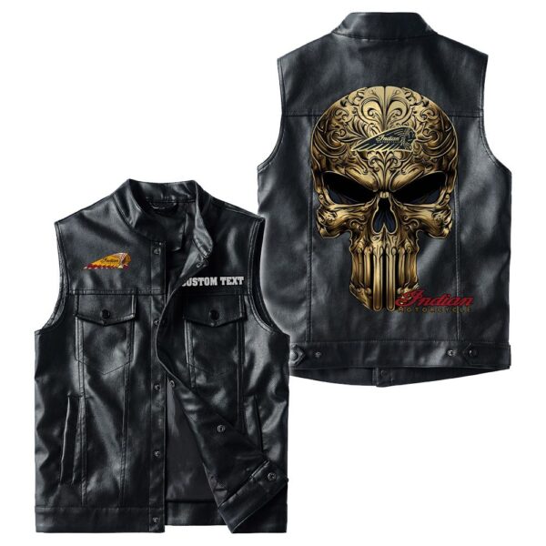 Indian Motorcycle Alligator Skin Pu Vest Leather Jacket, Golden Punisher Vintage Style, Custom Any Logo Or Car Model