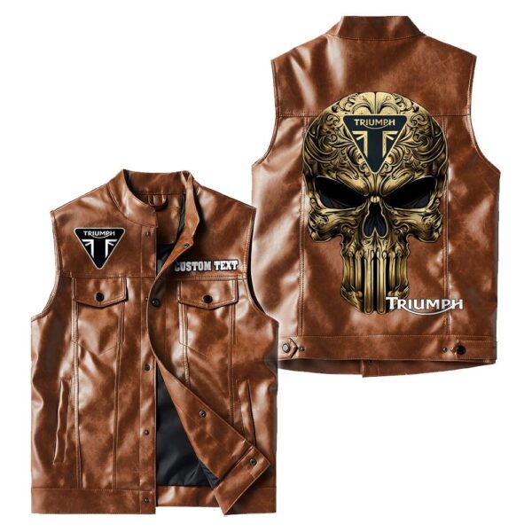 Custom Name Triumph Motorcycles Leather Vest - Personalized Logo Car Motorcycle Model - Image 2