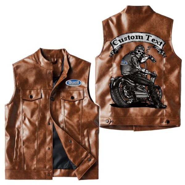 Custom Name Buell Motorcycle Leather Vest - Personalized Logo Car Motorcycle Model - Image 2
