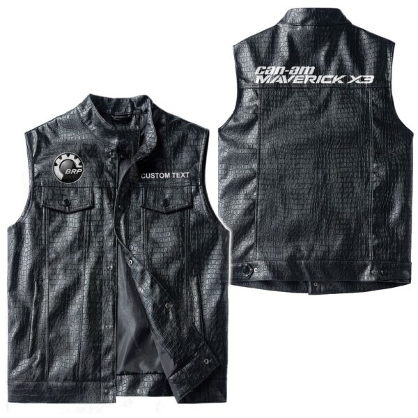 Custom Name Can Am Maverick Leather Vest - Personalized Logo Car Motorcycle Model - Image 3