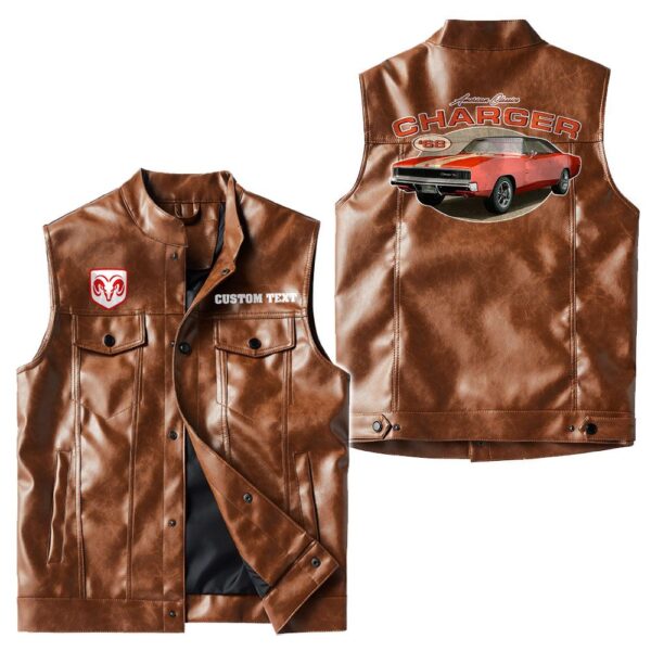 Custom Name Dodge-charger-r T Leather Vest - Personalized Logo Car Motorcycle Model - Image 2