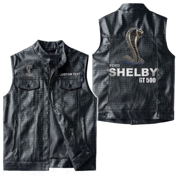 Custom Name Ford Shelby Gt500 1 Leather Vest - Personalized Logo Car Motorcycle Model - Image 3