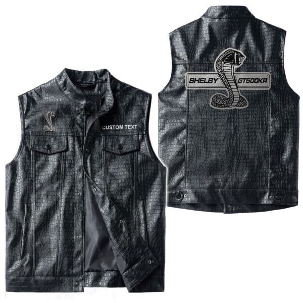 Custom Name Ford Shelby Gt500 4 Leather Vest - Personalized Logo Car Motorcycle Model - Image 3