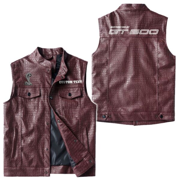 Custom Name Ford Shelby Gt500 5 Leather Vest - Personalized Logo Car Motorcycle Model - Image 4
