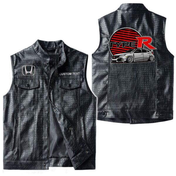Custom Name Honda Civic Type R Leather Vest - Personalized Logo Car Motorcycle Model - Image 3