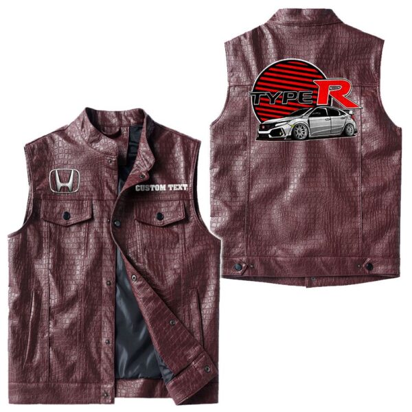 Custom Name Honda Civic Type R Leather Vest - Personalized Logo Car Motorcycle Model - Image 4