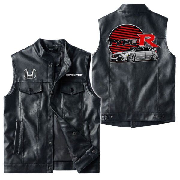 Custom Name Honda Civic Type R Leather Vest - Personalized Logo Car Motorcycle Model