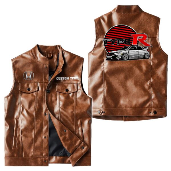 Custom Name Honda Civic Type R Leather Vest - Personalized Logo Car Motorcycle Model - Image 2