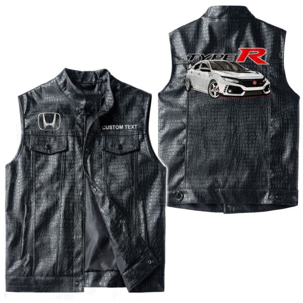Custom Name Honda Civic Type R Leather Vest - Personalized Logo Car Motorcycle Model - Image 3