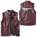 Custom Name Honda Civic Type R Leather Vest - Personalized Logo Car Motorcycle Model