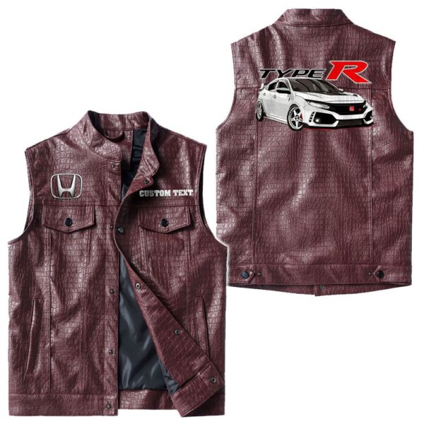 Custom Name Honda Civic Type R Leather Vest - Personalized Logo Car Motorcycle Model - Image 4
