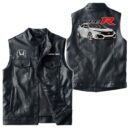 Custom Name Honda Civic Type R Leather Vest - Personalized Logo Car Motorcycle Model