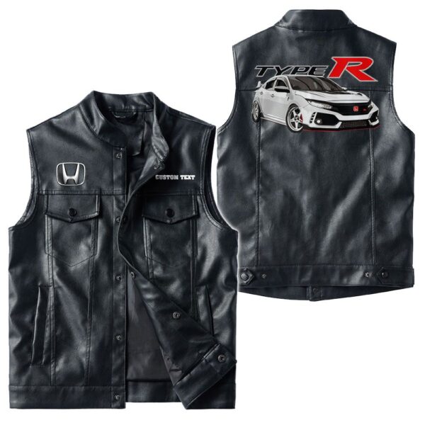 Custom Name Honda Civic Type R Leather Vest - Personalized Logo Car Motorcycle Model