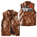 Custom Name Honda Civic Type R Leather Vest - Personalized Logo Car Motorcycle Model
