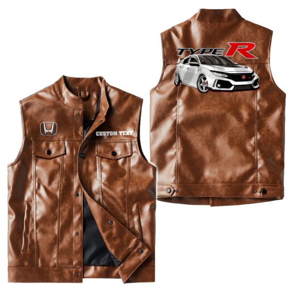 Custom Name Honda Civic Type R Leather Vest - Personalized Logo Car Motorcycle Model - Image 2