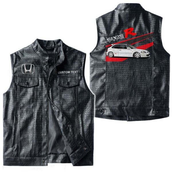 Custom Name Honda Civic Type R Leather Vest - Personalized Logo Car Motorcycle Model - Image 3
