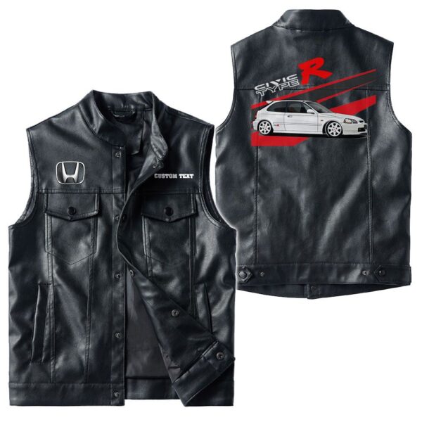 Custom Name Honda Civic Type R Leather Vest - Personalized Logo Car Motorcycle Model