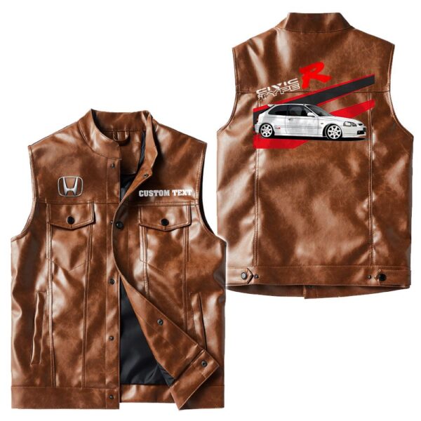 Custom Name Honda Civic Type R Leather Vest - Personalized Logo Car Motorcycle Model - Image 2