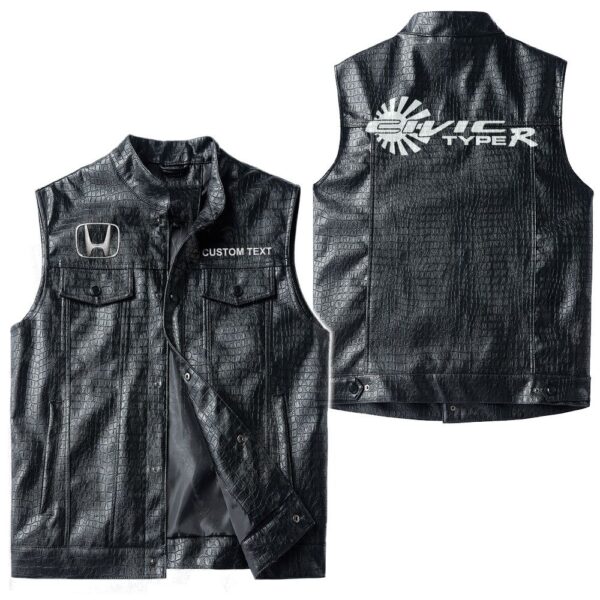 Custom Name Honda Civic Type R Leather Vest - Personalized Logo Car Motorcycle Model - Image 3