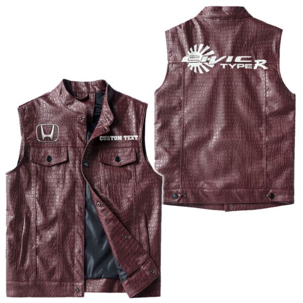 Custom Name Honda Civic Type R Leather Vest - Personalized Logo Car Motorcycle Model - Image 4