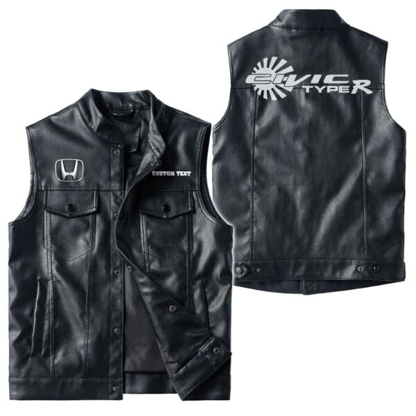 Custom Name Honda Civic Type R Leather Vest - Personalized Logo Car Motorcycle Model