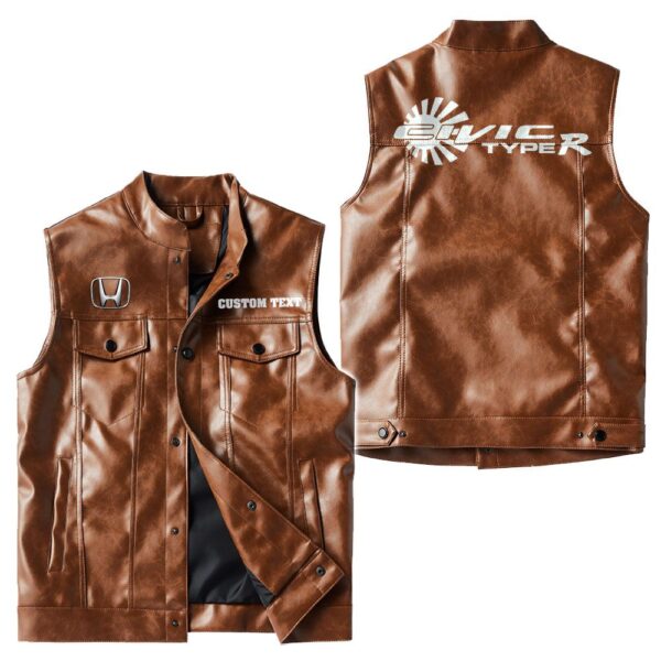 Custom Name Honda Civic Type R Leather Vest - Personalized Logo Car Motorcycle Model - Image 2