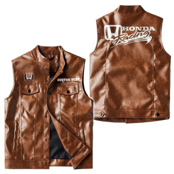 Custom Name Honda Racing Leather Vest - Personalized Logo Car Motorcycle Model - Image 2