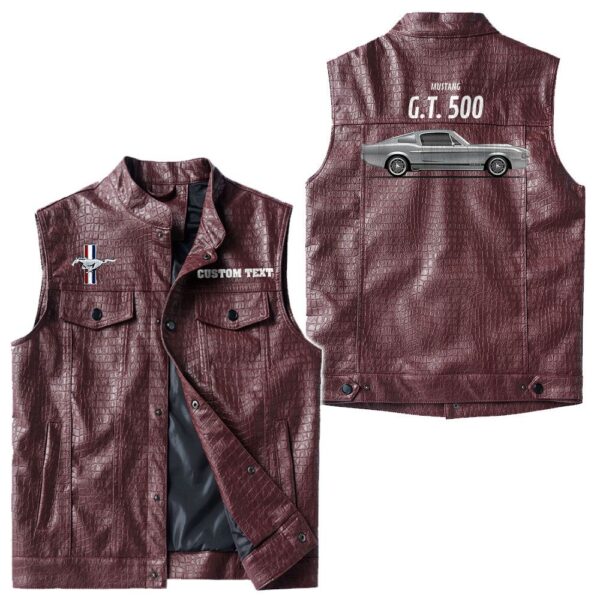 Custom Name Mustang Gt500 Leather Vest - Personalized Logo Car Motorcycle Model - Image 4