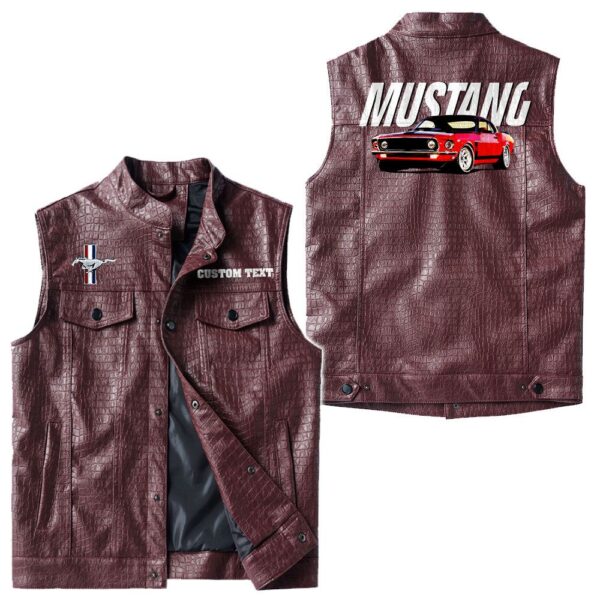 Custom Name Mustang Gt500 Leather Vest - Personalized Logo Car Motorcycle Model - Image 4