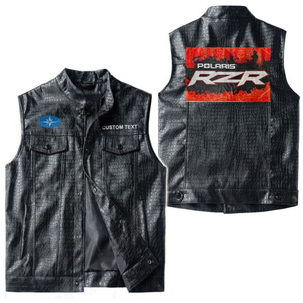 Custom Name Polaris-rzr Leather Vest - Personalized Logo Car Motorcycle Model - Image 3