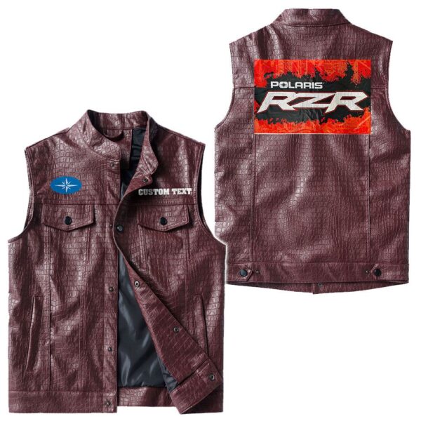 Custom Name Polaris-rzr Leather Vest - Personalized Logo Car Motorcycle Model - Image 4
