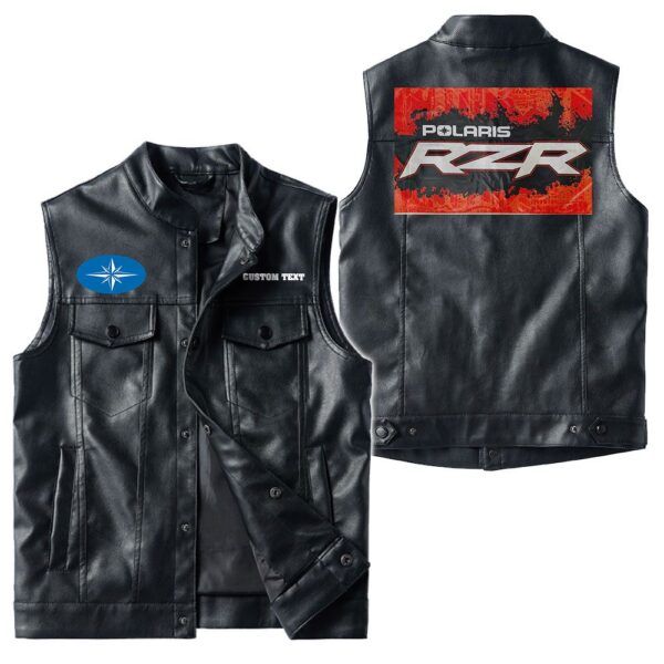 Custom Name Polaris-rzr Leather Vest - Personalized Logo Car Motorcycle Model
