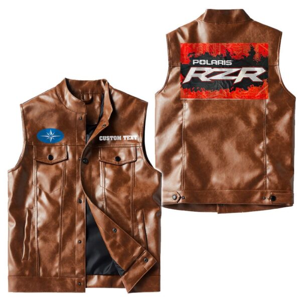 Custom Name Polaris-rzr Leather Vest - Personalized Logo Car Motorcycle Model - Image 2