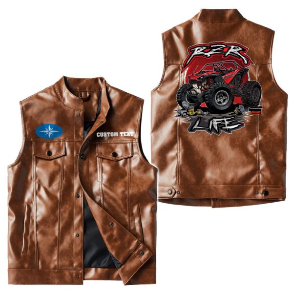 Custom Name Polaris-rzr Leather Vest - Personalized Logo Car Motorcycle Model - Image 2