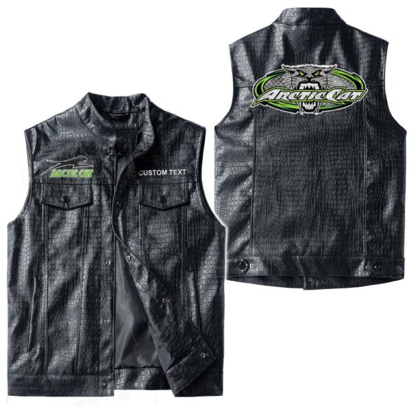 Custom Name Arctic Cat Leather Vest - Personalized Logo Car Motorcycle Model - Image 3